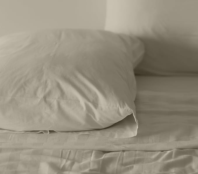 RUVANTI 100% Cotton Sheets – Twin Size Percale Bedding, Cooling & Breathable, Durable with a Crisp, Soft & Comfortable Feel, 16" Deep Pocket, 3-Piece Set, Taupe