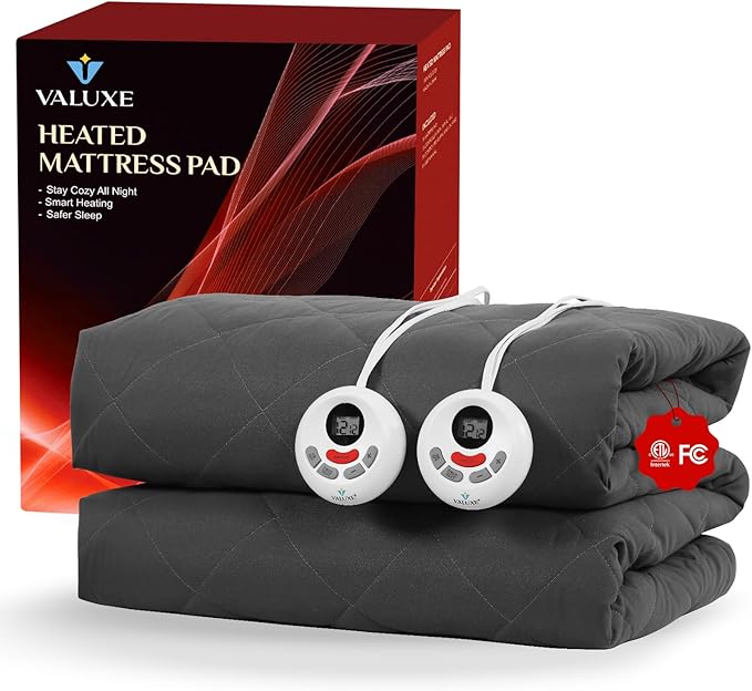 Heated Mattress Pad Cal King Quilted Zone Heating Electric Bed Warmer Comfort Heat Mattress Pad Cover Dual Controller(10 Heat Setting | 1-12 Hours Auto Shut Off | with 8-21 Inch Deep Pocket) Gray