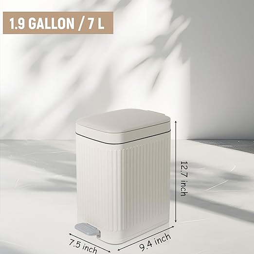 rejomiik Small Bathroom Trash Can with Lid Slim Soft Close Garbage Can Step Wastebasket Container Trash Bin for Office Bedroom Kitchen Living Room (1.9 Gallon Cream) - Image 7