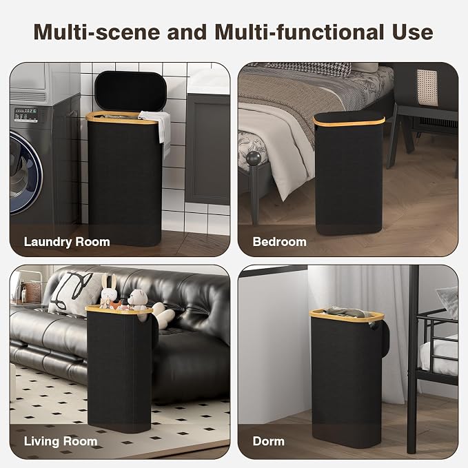 Bathola 75L Slim Laundry Hamper with Lid, Dirty Clothes Hampers for Laundry, Collapsible Laundry Baskets for Small Spaces, Bedroom, Bathroom, Laundry Room, Black - Image 7