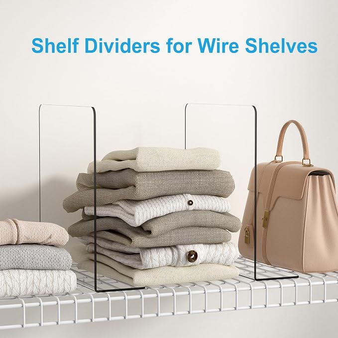 OKPOW Shelf Dividers Closet Organizer - 12" Tall X 11.8" Deep Acrylic Clear Sturdy Separate for Clothes Purse - Adjustable Space Saver Easy Install for Home Organization Enthusiasts 8 Pack - Image 9