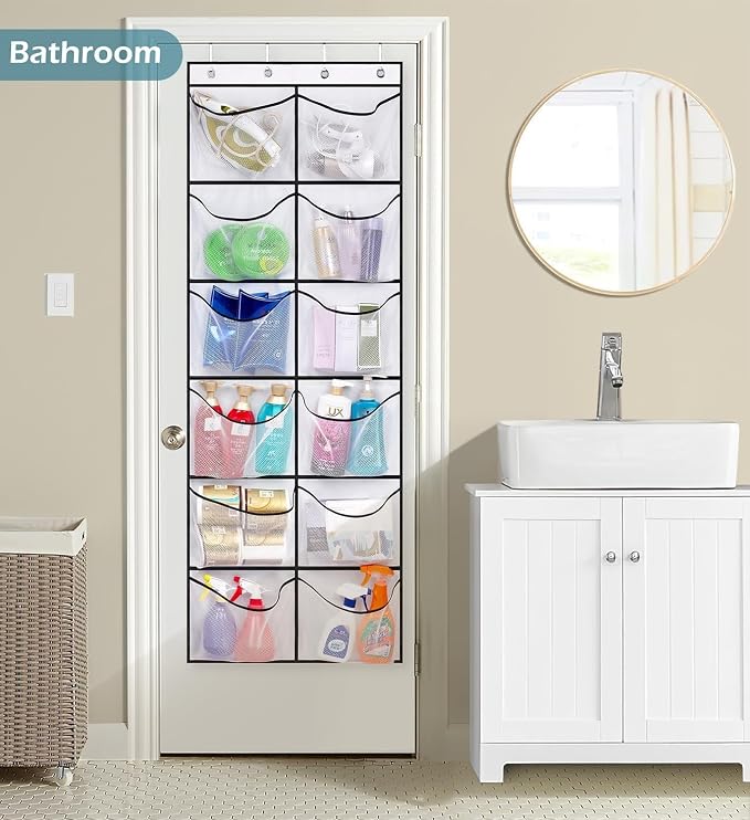 KIMBORA Over The Door Shoe Organizer 12 Large Mesh Pockets Boots Hanging Storage Shoe Rack for Closet White - Image 7