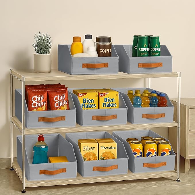 Homsorout Fabric Storage Bins for Organizing - 10 Pack Large Trapezoid Collapsible Storage Bins with Front Handle, Closet Organizers and Storage for Bedroom, Home Shelves, Small Spaces, Grey - Image 9