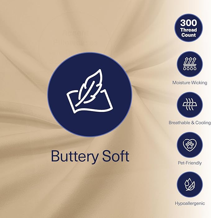 Kickoff Viscose Bamboo Sheets Queen Size 4-pc 100% Organic Bamboo Viscose Bed Cooling Sheets Queen Size Set Cool Bedding for hot Sleepers Sheet, Flat, Fitted, Pillowcases (Beige, Q)