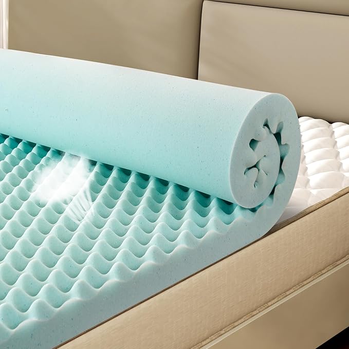 3 Inch Full Size Egg Crate Cooling Gel Memory Foam Mattress Topper, Convoluted Bed Topper for Pressure Relief and Enhanced Airflow, CertiPUR-US Certified