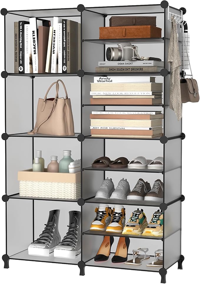 AWTATOS Closet Organizer 8 Cube Storage Shelves Clothes Organizers Stackable Cubby Shelving for Closet Bedroom Living Room Grey - Image 8