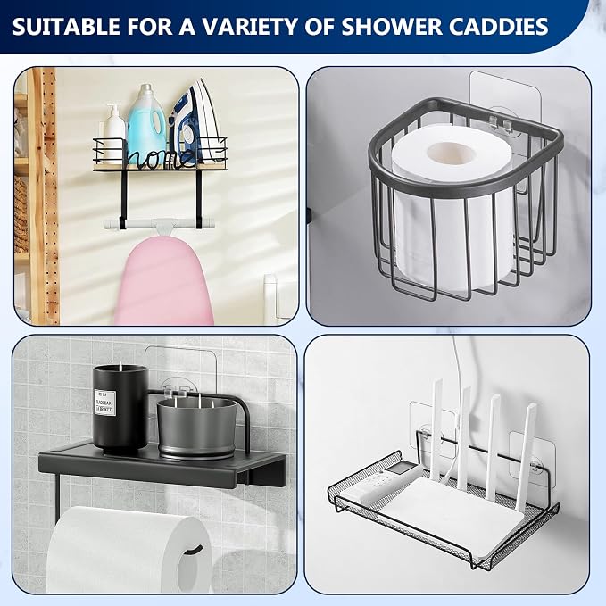 Shower Caddy Adhesive Single Hooks for Replacement, Shower Holder Organizer Self Adhesive Wall Hooks for Bathroom Corner Shelf Basket Soap Dish (Transparent-14Pack 1 Hooks) - Image 7