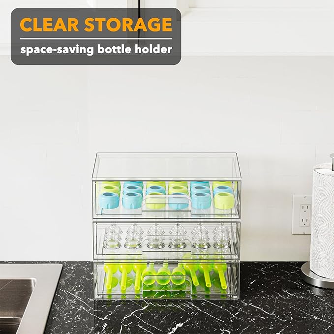 SpaceAid Bottle Storage Organizer Baby - Acrylic Bottles Station Organizer Container, Stackable Clear Drawers for Countertop, Vanity, Bathroom, Cabinet, Pantry Organization, 3 Pack, 3L, 10.3"H - Image 5