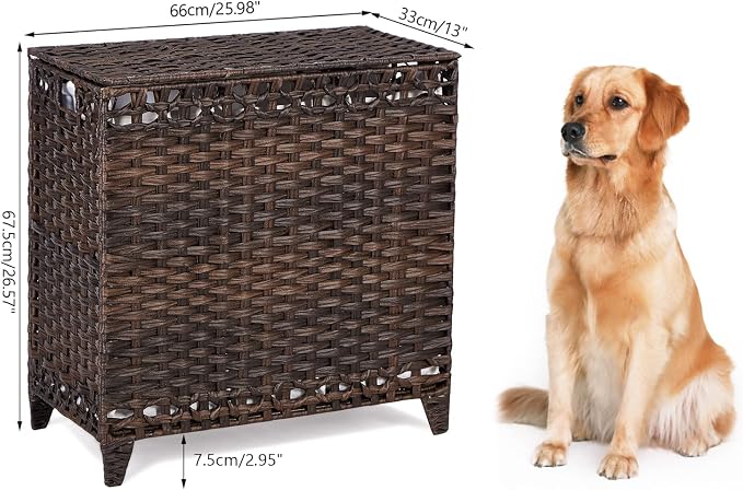 Laundry Hamper with 3 Removable Liner Bags; 132L Handwoven Rattan Laundry Basket with Lid & Heightened Feet; Clothes Hamper with Side Handles; Laundry Sorter with 3 Separate Sections - Image 7