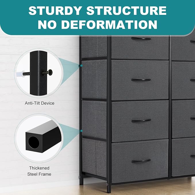 OLIXIS 8 Drawer Storage Dresser with Wood Top - Wide Fabric Chest Organizer for Bedroom, Closet, Living Room,Tower Cabinet, TV Stand, Hallway Entryway Furniture,Grey - Image 8