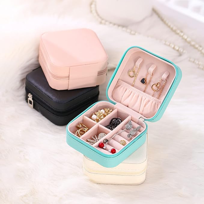 TRODANCE Mini Jewelry Case, Small Travel Jewelry Organizer, Portable Jewelry Box Mini Storage Organizer Display Box For Rings Earrings Necklaces (Pink-4) - Image 7