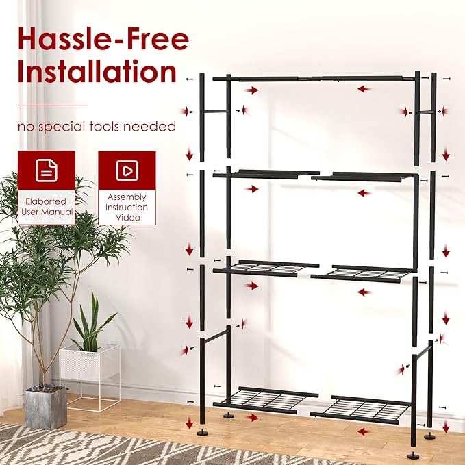 Sakugi Storage Shelves - 4 Tier Shelf Organizer, Heavy Duty Garage Shelving Unit with Leveling Feet, Stable Metal Shelves Organizer for Pantry, Kitchen and Closet, 33.0" W x 12.6" D x 57.2" H, Black - Image 7