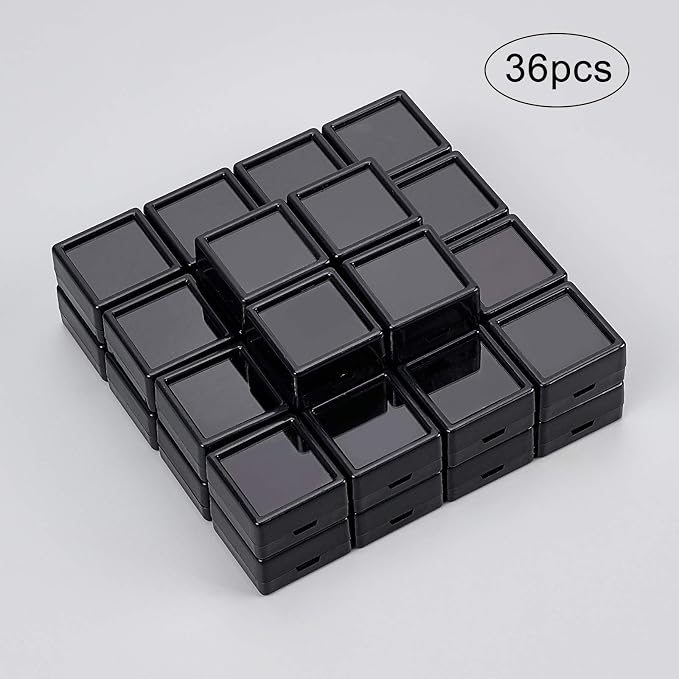 BENECREAT 36PCS Black Gemstone Display Box Mini Square Acrylic Jewelry Box Container(1.2x1.2x0.6) with Clear Top Lids and Sponge for Gems,Jewelry Packing - Image 7