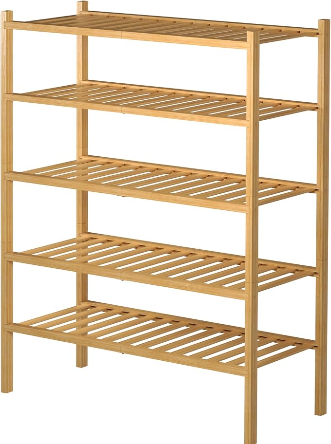 ROMGUAR CRAFT 5 Tier Bamboo Shoe Rack for Closet Free Standing Wood Shoe Shelf for Entryway Small Space Stackable 27"x11"x33" (Natural) - Image 7