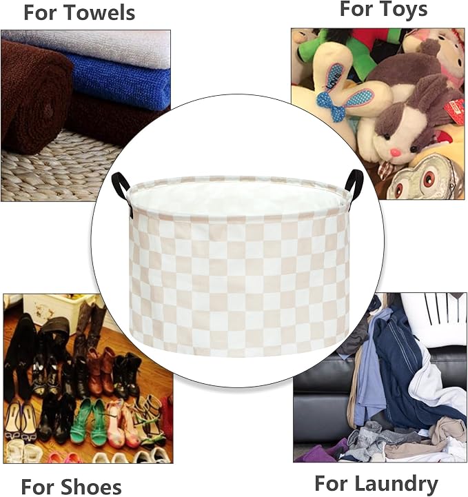 MAIZMZ Checkered Storage Basket Extra Large 80L Kids Hamper Baby Laundry Basket Waterproof Toys Car Organizer Collapsible Canvas for Home/Dorm/Pet/Office/Closet/Shelf/Gift Baskets - Image 7