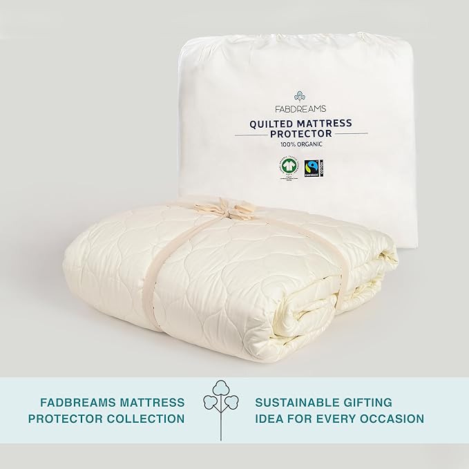 FABDREAMS Organic Quilted Mattress Protector Cal King Size | Mattress Pad| Mattress Cover| Naturally Breathable | Noiseless| Fits up to 17" Deep Pockets| Temperature Regulating | Ivory