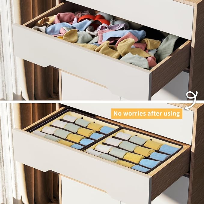 Joyoldelf Sock Drawer Organizer Divider Underwear Organizer 16-cell Fabric Dresser Drawer Organizers Storage Boxes for Socks Lingerie, Handkerchiefs, Ties (Beige) - Image 7