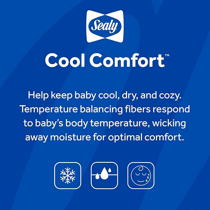 Sealy Baby Cool Comfort Cooling Breathable Waterproof Crib Mattress Protector Pad, Toddler Bed Cover, Infant and Newborn Durable Comfortable Topper, Machine Washable and Dryer Friendly, 52x28”- White