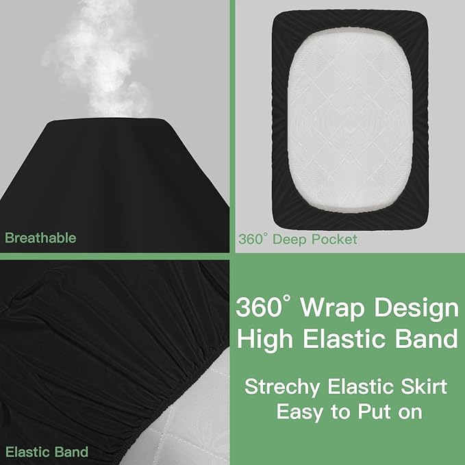 Sufdari Waterproof Mattress Protector King Size, Noiseless Mattress Cover with 18" Deep Pocket, Bed Bug Proof and Waterproof Fitted Sheets, Machine Washable Mattress Protectors Black