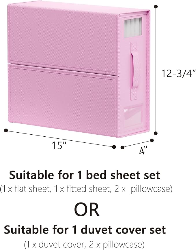 SheetCube Bed Sheet Organizers and Storage 6 Pack, Foldable Linen Closet Organizer with Window and Label, Bedding Folder Storage Box Container for Blanket, Duvet Cover Set, Bed Sheet Set - Pink - Image 6