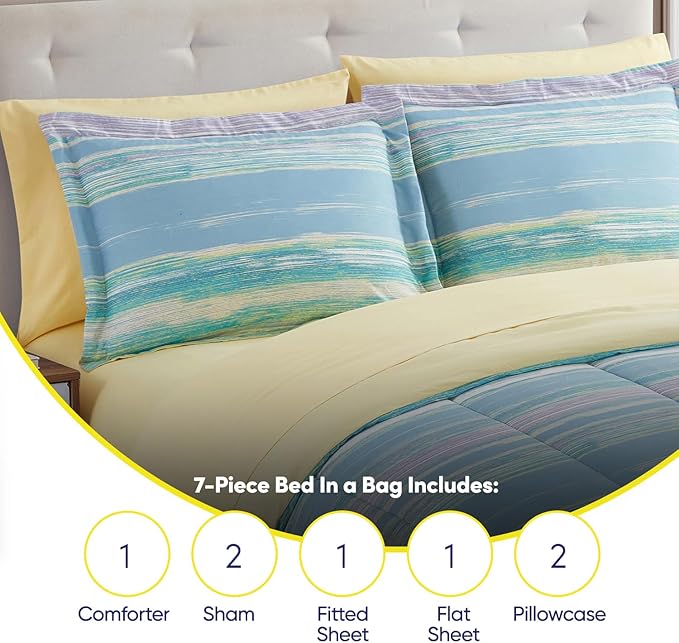 Sweet Home Collection 7 Piece Comforter Set Bag Solid Color All Season Soft Down Alternative Blanket & Luxurious Microfiber Bed Sheets, Sorento, King