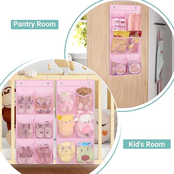 KIMBORA 2 Packs Narrow Kids Over the Door/Wall Shoe Organizer Small Baby Hanging Shoe Rack for Closet with Clear Mesh Pocket Shoe Storage for Toddler Girl Bedroom, Bathroom, RV, Pantry, Camping (Pink) - Image 7