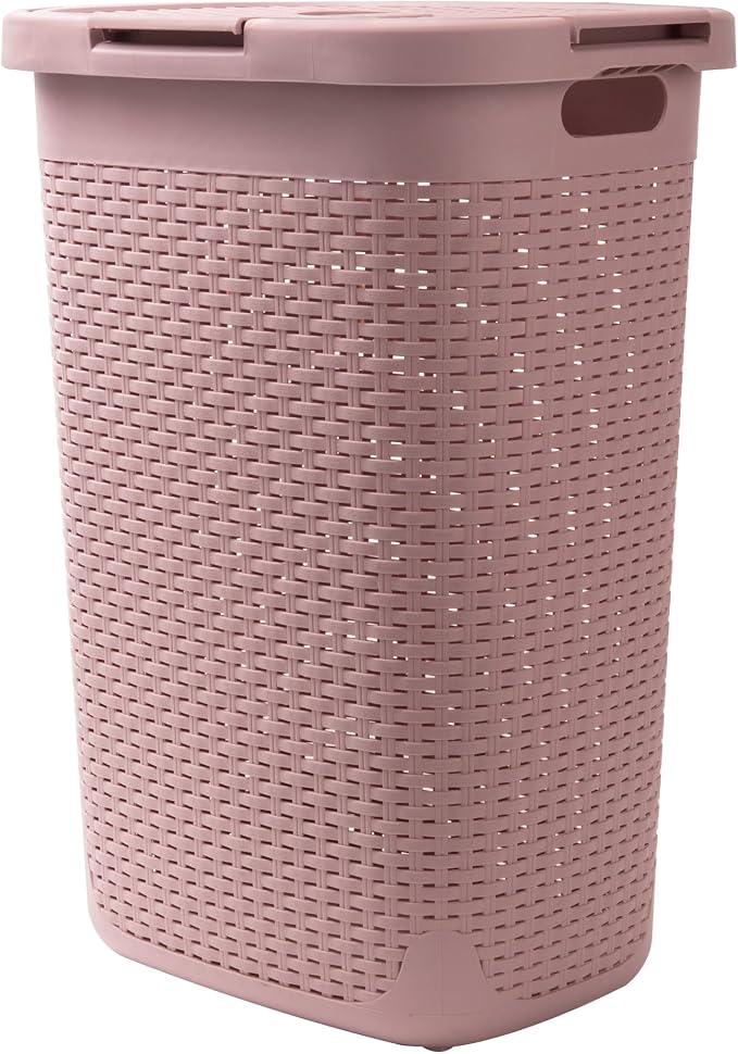 Mind Reader Slim Laundry Hamper with Lid, 60L Tall Clothes Basket, Narrow Tapered Design for Bathrooms, Closets and Laundry Rooms, Plastic, Pink - Image 7