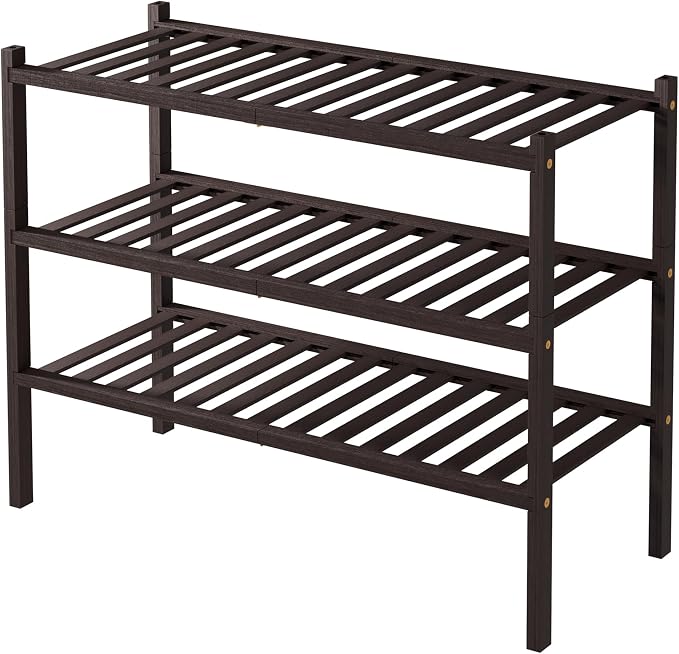 ROMGUAR CRAFT 3 Tier Bamboo Shoe Rack for Closet Free Standing Wood Shoe Shelf for Entryway Small Space Stackable 27"x11"x20" (Brown) - Image 8