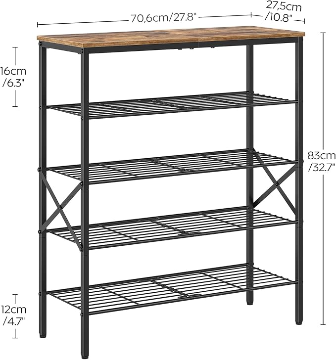 YATINEY 5-Tier Shoe Rack, Shoe Storage for Entryway and Closet, Free Standing Shoe Organizer with Metal Mesh Shelves, 16-20 Pairs of Shoes, Rustic Brown and Black SS05BR - Image 9