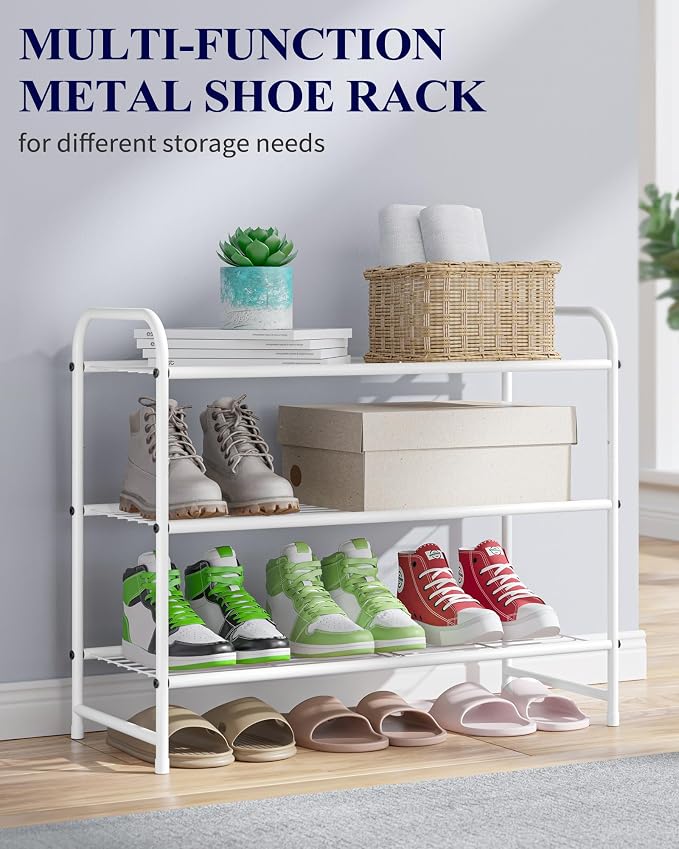 Kitsure Shoe Rack - Stainless Steel Shoe Organizer, Sturdy Shoe Rack for Closet and Front Door Entrance, Free Standing Shoe Shelf, Closet Organizers and Storage, 25.6" Wide - 3 Tier, White - Image 6