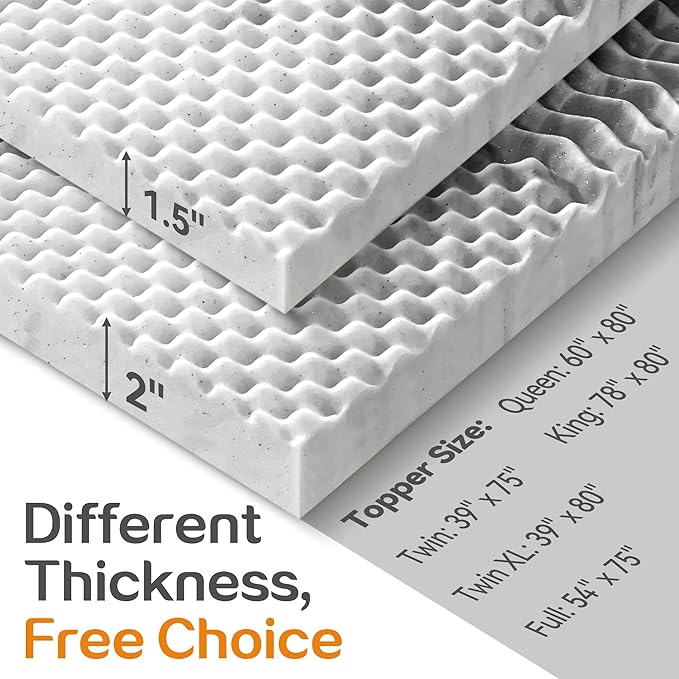 SINWEEK Mattress Topper Memory Foam Mattress Topper 2 Inch Queen Soft Mattress Pad for Pressure Relief, 5-Zone Design, CertiPUR-US Certified, Gray
