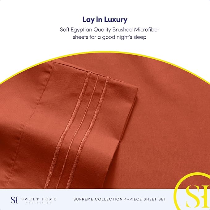 Queen Size Bed Sheets - Breathable Luxury Sheets with Full Elastic & Secure Corner Straps Built In - 1800 Supreme Collection Extra Soft Deep Pocket Bedding Set, Sheet Set, Queen, Rust