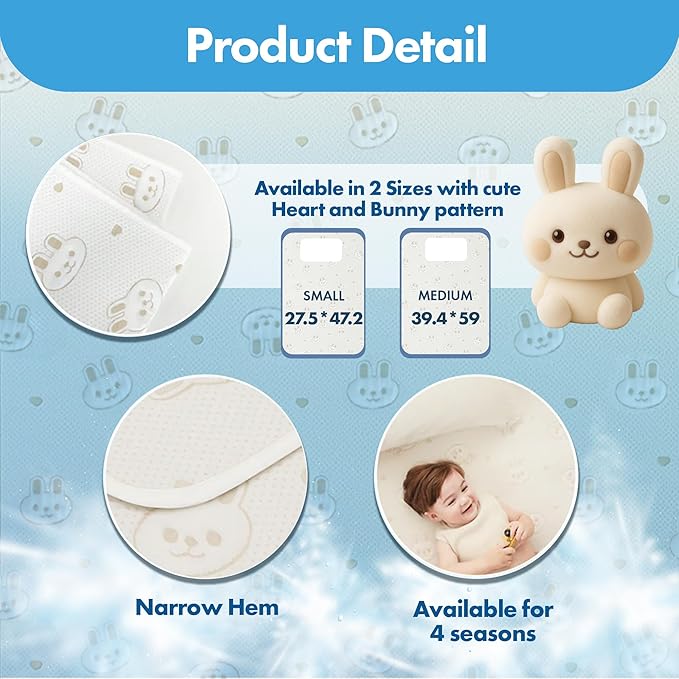 GML Bunny Cooling Crib Mattress Pad – Waterproof, Breathable Baby Mattress Protector for Toddler Bed – Hypoallergenic, Soft & Durable for Sensitive Skin – Made in Korea, Q-Max 0.4 Small Size, 27.5x47