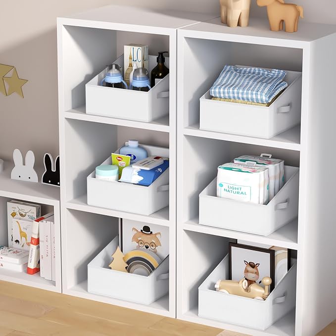 DIMJ Closet Storage Bins 12 Pack - Fabric Storage Baskets for Shelves, Collapsible Clothes Organizer with Handles, Trapezoid Shelf Organization Storage Cubes for Purse, Toys, Books, Towel, Clothes - Image 7