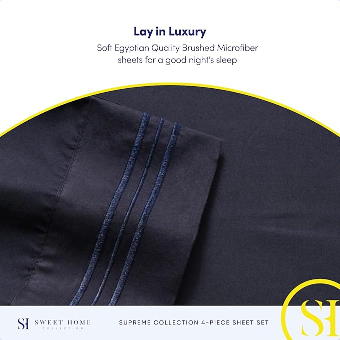 Twin XL Sheets - Breathable Luxury Sheets with Full Elastic & Secure Corner Straps Built In - 1800 Supreme Collection Extra Soft Deep Pocket Bedding Set, Sheet Set, Twin XL, Navy