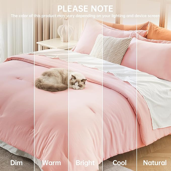 MUXHOMO King Size Comforter Set, All Season Ultra Soft Down Alternative Bedding - 3 Piece Lightweight Bed Set Includes 1 Comforter (104"x90") and 2 Pillow Shams (20"x36"), Blush