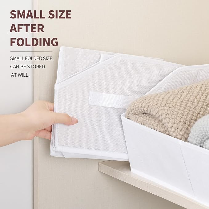 Homsorout Storage Bins for Shelves - Large Trapezoid Closet Shelf Organizer, Fabric Organization Bins with Handles, Storage Baskets for Clothes, Towel, Purse, 6 Pack, White - Image 4