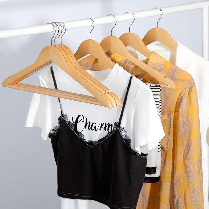 TOPIA HANGER Wooden Hangers 30 Pack, Natural Wood Clothes Hangers, Durable Coat Hanger with 360-Degree Rotatable Hook, Non-Slip Pants Bar and Shoulder Notches for Camisole Tops-CT34N30 - Image 7