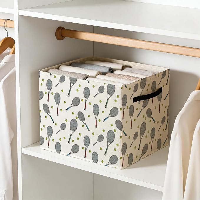 Tennis Gifts Storage Bin Box with Handles, Gifts for Tennis Lovers Foldable Baskets Organizer for Bedroom Bathroom Home Sports Room Clothes Toys Books, Toybox for Boys Girls - Image 6