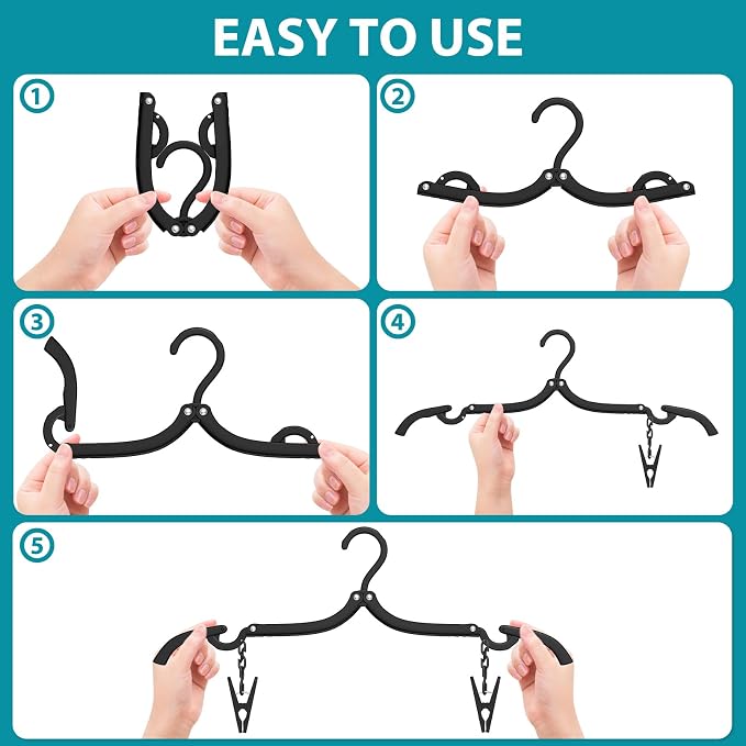 30 Pcs Travel Hangers Portable Foldable Travel Hanger Organizer, Plastic Cruise Essentials Clothes Drying Rack Folding Hangers for Camping Flying RV Europe Vacation Essentials Suitcase, Pitch Black - Image 6