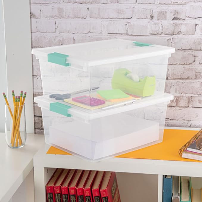 Sterilite 4-Pack Clip Box, Stackable Clear Plastic Bins with Latching Lids, Deep - Writing, Arts or Crafts Supplies Storage Containers for Home, Office, Classroom and Workshop Organization - Image 9