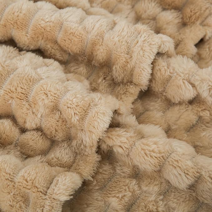 Puncuntex Beige Throw Blanket 90"×90" inches Fuzzy 3D Jacquard Decorative Flannel Fleece Super Soft Plush Cozy Blanket for Couch Sofa Chair Lightweight