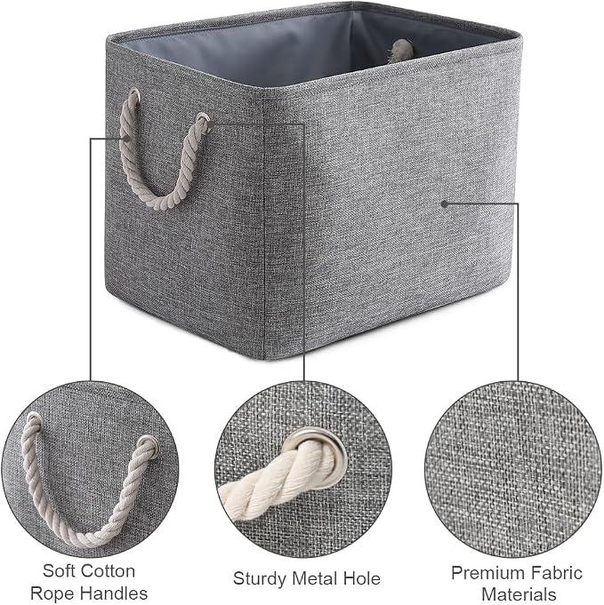 TheWarmHome Storage Basket for Organizing - 16x12x12 inch 3 Pack Fabric Storage Cubes, Cube Storage Bin for Shelves Closet Organizer Cloth Gift Toy (Grey) - Image 8