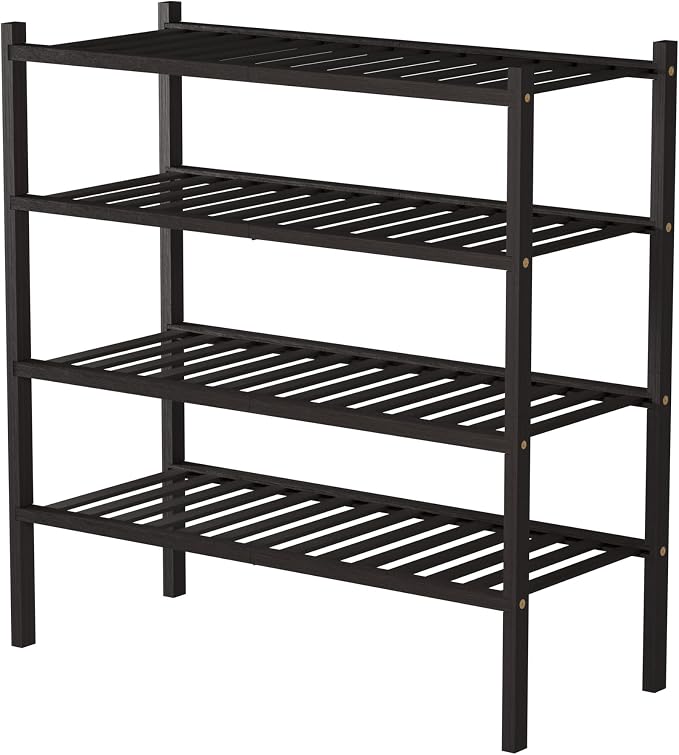 ROMGUAR CRAFT 4 Tier Bamboo Shoe Rack for Closet Free Standing Wood Shoe Shelf for Entryway Small Space Stackable 27"x11"x26" (Brown) - Image 7