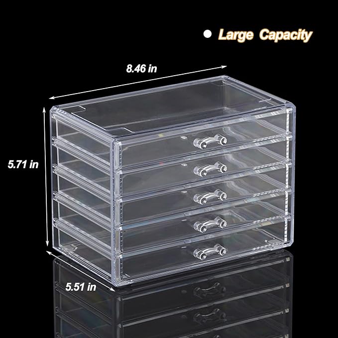 YUFONG Earring Storage Box Organizer 5 Drawers Jewelry Organizer Acrylic Jewelry Storage Box Holder Compartment Transparent Display Storage Case Gift for Women Girls (5 Grids) - Image 8