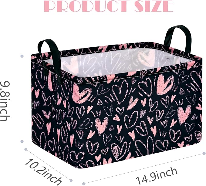 MAIZMZ Girls Basket Empty Gift Basket with Handles,Closet Shelf Storage Organizer Bins Heart Print Girls Nursery hamper Kids Toys Books Box Room Decor - Image 9