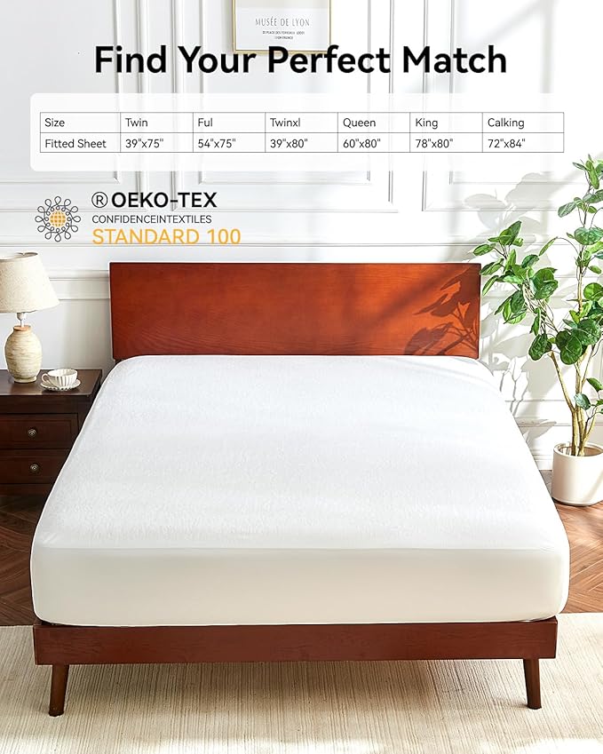 Kmall King Size Cooling Waterproof Mattress Protector Pad Cover, Breathable Fitted Sheet Style Deep Pocket-Noiseless,Vinyl,PVC Free,Waterproof Bed Matress Cover Washable for Home, Bedroom, Hotel