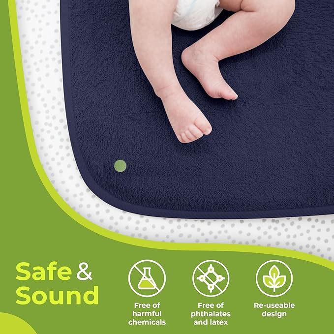 PeapodMats Bedwetting & Incontinence Waterproof Bed Mat - Reusable Underpad. Secure Placement & Breathable. Washable. Enviro Friendly 3x5 (Navy Blue) Mattress Protector & Pee Pad for Kids & Adults