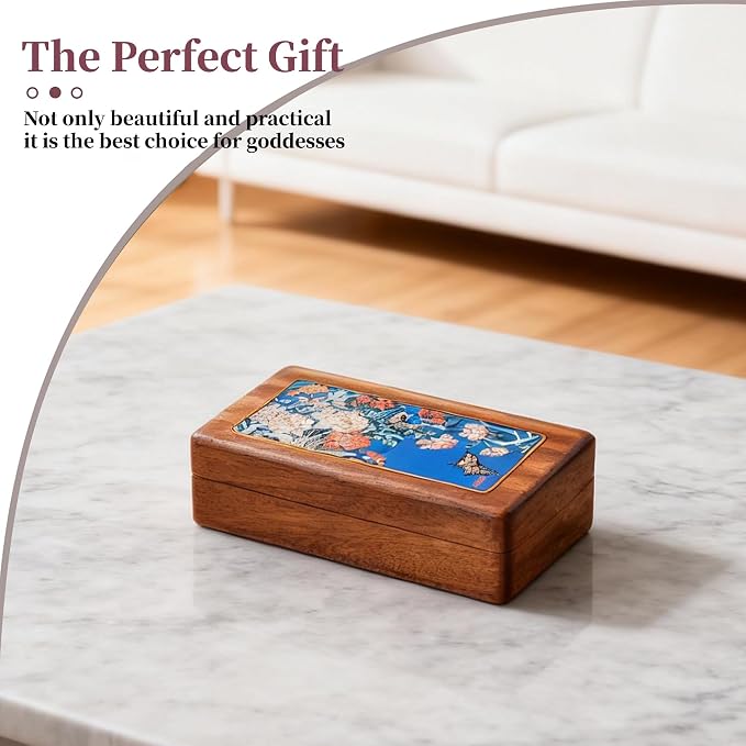 Travel Jewelry Case Small Wood Jewelry Organizer Jewelry Box for Women (Nut-Brown Print F) - Image 7