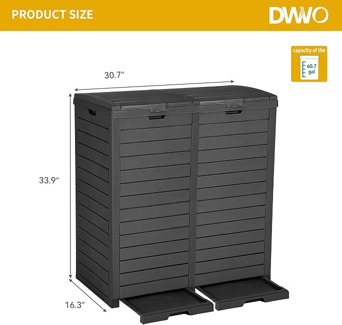 DWVO 76 Gallon Outdoor Resin Trash Can with Dual Lid and Drip Trays, 248 Quart Hideaway Garbage Bin for Porch, Backyard - Image 9